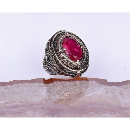 Semi-Precious Natural Gemstone 925 Sterling Male 925 K Silver Ring