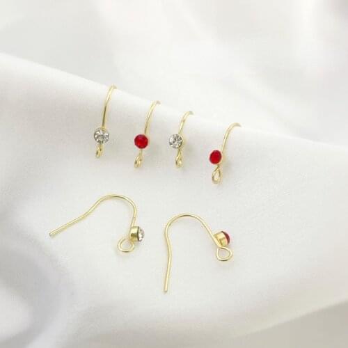 Simple copper red rhinestone ear hooks DIY all-match basic earring materials hand-made earrings accessories ear hooks