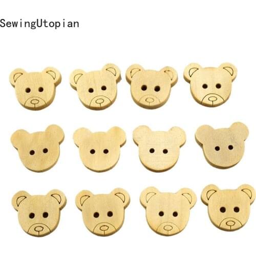 50PCS 13MM Plush Bear Beads 2 Holes Wooden Buttons for Children Baby Girl Clothes Diy Needlework Decoration Sewing Button