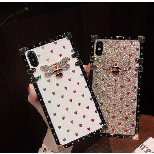 Luxury Shiny Square Bee Phone Case For Samsung M31 M21 M11 A01 A11 A21 A31 A51 A71 A81 A91 A21s A10e A20e Shockproof Back Cover