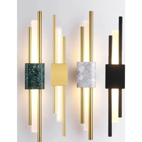 Modern Stylish Bronze Gold Black Pipe Green Marble LED Wall Lamp For Living Room Hallway Corridor Bedroom Sconces Light Fixture