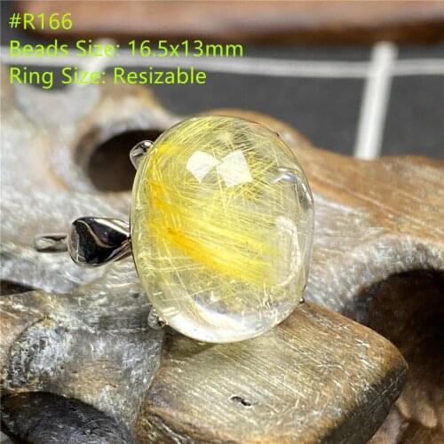 Top Natural Gold Rutilated Quartz Stone Ring Jewelry For Woman Man Wealth Healing Beads Silver Crystal Gemstone Adjustable Ring