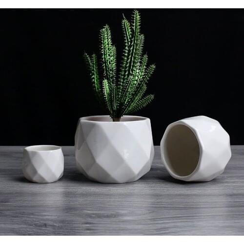Creative ceramic succulent flower pot decoration diamond geometric pot simple container green trough small bonsai pot home WJ901