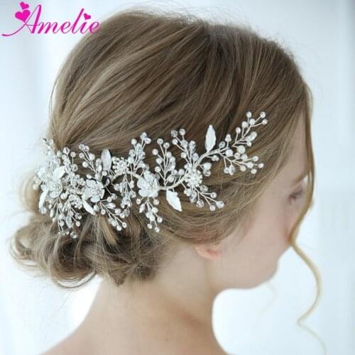 Handmade Hair Jewelry Barrette Floral Bridal Hair Clip Headband Wedding Crystal Rhinestone Headpiece Barrettes