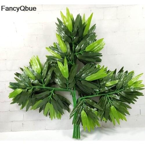 Branches Green Artificial Bamboo Leaves Plastic Artificial Plants For Wedding Decoration Home Office Decorative Leaves