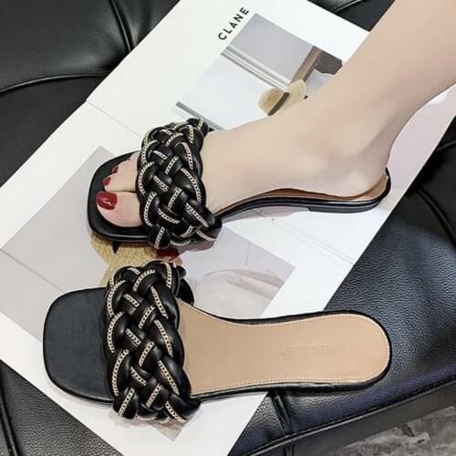 New Women Braided Slippers Open-toe Set Foot Vacation Chain Weave Beach Temperament Flat Sandals Casual Flip Flops Woman Shoes