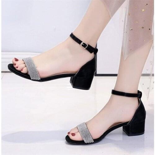 2020 new wild all-in-one style with thick heel sandals womens middle heel simple womens shoes