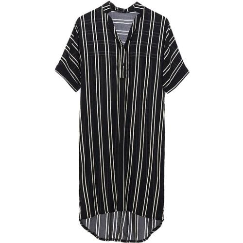 Blusas 2021 Womens Summer Sundress Big Plus Size Loose Casual Shirt Blouse Stripe Chiffon Dress Pregnant Woman Dresses X747