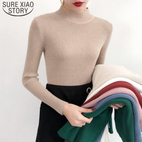 Casual Sweet Fashion Women Pullovers Solid Regular Sweater Autumn Winter Knitted Elasticity Slim Turtleneck Free Size 6031 50