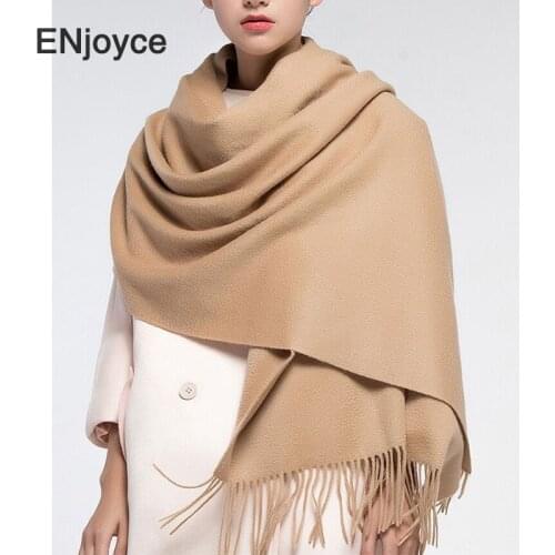 Winter Warm 100% Pure Wool Scarf Women Wrap with Tassel Pashmina Foulard Femme Merino Cashmere Scarves for Elegant Ladies