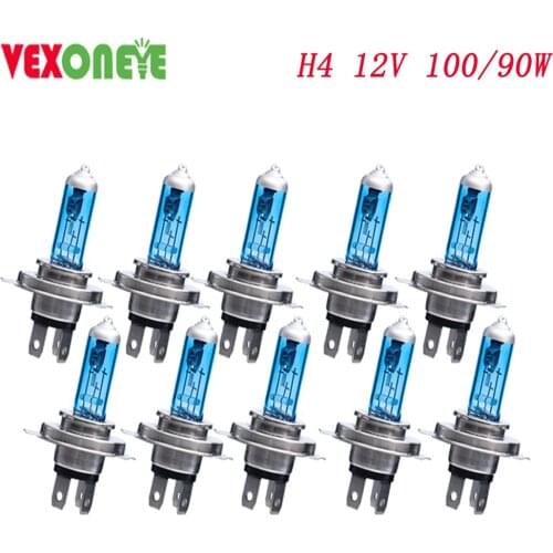 10pcs H4 12v 100/90w Super White Headlight High Bright Halogen Bulb High Power Car Headlight