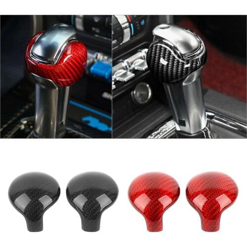 2Pcs Carbon Fiber Car Interior Gear Shift Knob Trim Cover For Ford Mustang 2015 2016 2017 2018 2019