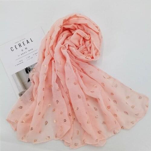 2021 Fashion Newest Leaf Gold Foil Pattern Cotton Voile Scarf 10pcs/lot