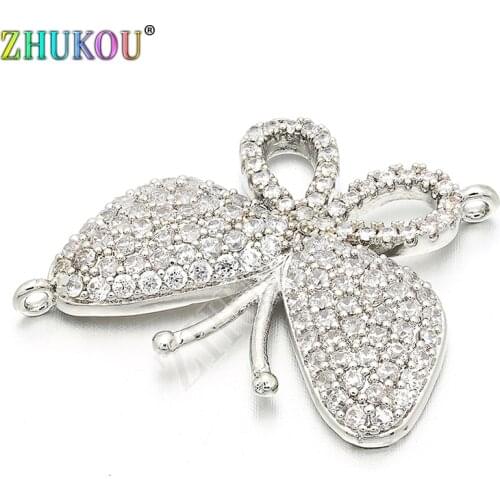 22*27mm Handmade Brass Cubic Zirconia Butterfly Charms Connectors DIY Jewelry Bracelet Necklace Making, Model: VS60