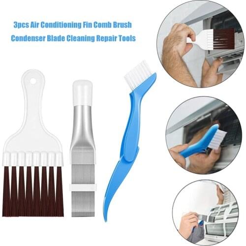 3pcs Air Conditioning Fin Comb Brush Condenser Blade Cleaning Repair Tools Coil Comb Condenser Radiator Universal Folding Brush