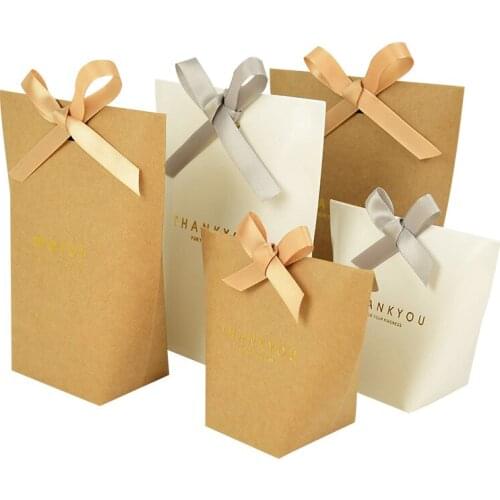 5pcs/set Kraft Paper Black White Gift Box With Ribbon Upscale Bronzing Merci French Thank You Letter Box Wedding Party Supplies