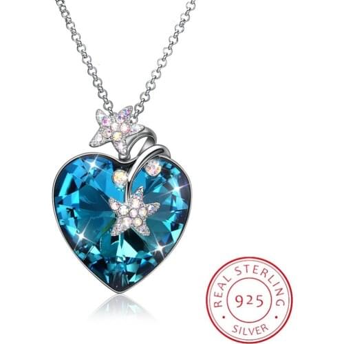 Lekani Crystals From Swarovski Luxury Heart Pendant Necklace 925 Silver Long Chain Maxi Colares For Women Lovers Christmas Gifts