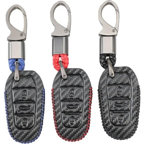 Jingyuqin Flip Remote Car Key Leather Carbon Case For Peugeot 208 308 508 3008 Citroen C4 DS4 DS5 3 Buttons Smart Key Cover