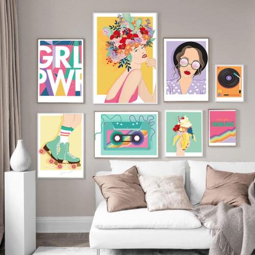 Flower Girl Fashion Retro Posters And Prints Abstract Portrait Vintage Wall Art Canvas Painting Pictures Living Room Home Decor