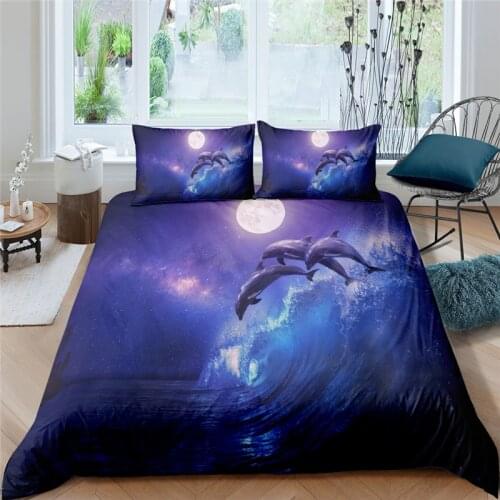 Home Textile Luxury 3D Dolphin Print 2/3Pcs Comfortable Duvet Cover Pillowcase Bedding Sets Single Queen and King EU/US/AU Size