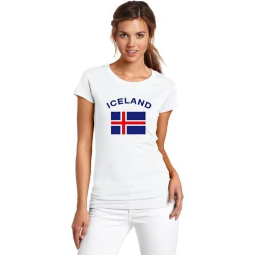 BLWHSA European Tee Shirt for Female ICELAND Women Fans Cheer T-Shirt National Flag Printed Summer Women Top Tees