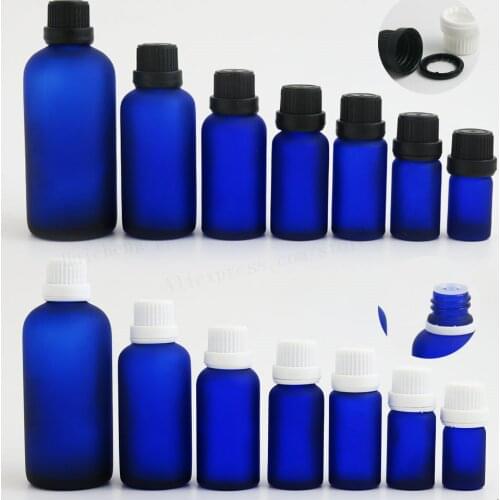 12pcs Frost Blue Glass Essential Oil Bottles With Reducer Plastic Tamper Evident Lids 5ml 1/3oz 1/2oz 2/3oz 1oz 50ml 100ml