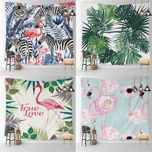 Sun Flamingo Tropical Nature Forest Tapestry Living Dorm Room Wall Decor Decoration Bedroom Romantic Hanging Wallpaper Party