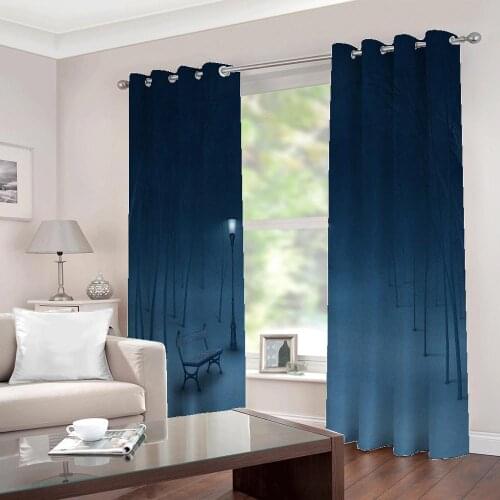 City park heavy Snow night scenery 3D photo Curtains Large Window For Living room Bedroom home decoration Drapes Sets