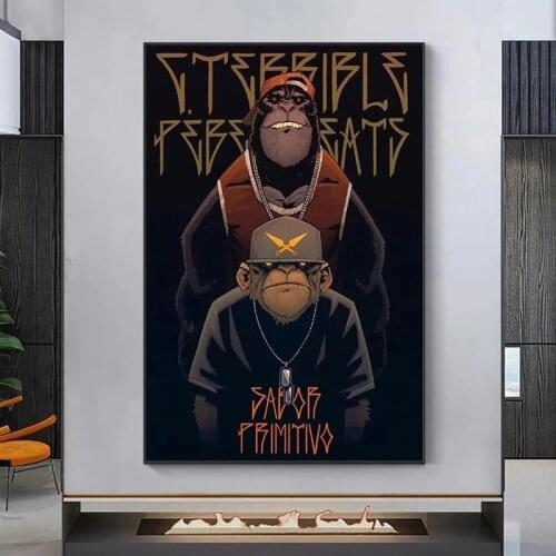 Hip-Hop Monkey Brother Funny Animal Posters and Prints Canvas Paintings Wall Art Pictures for Living Room Decor No Frame Cuadros