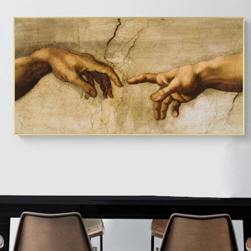 Hand To Hand Art Canvas Paintings Adam By Michelangelo Posters and Modern Prints Wall Art Pictures for Living Home Decoration