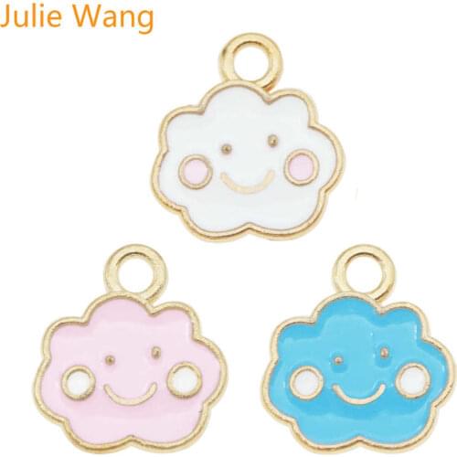 Julie Wang 6PCS Enamel Cartoon Clouds Charm Smiling Alloy Gold Tone Necklace Bracelet Earrings Jewelry Making Accessory