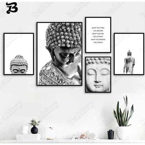 Canvas Painting Budha Statue Qoutes Wall Art Canvas Posters and Prints Black White Wall Pictures for Living Room Home Wall Decor