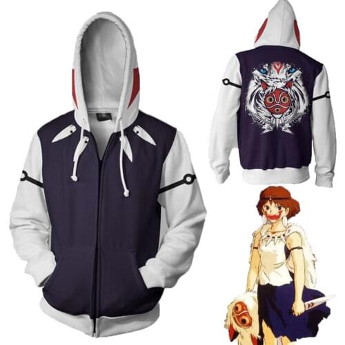 Japanese Anime Princess Mononoke Costume Hoodies Women Men 3D Print Hoodie Sweatshirt Autumn/Winter Coats Cosplay Jacket Clothes
