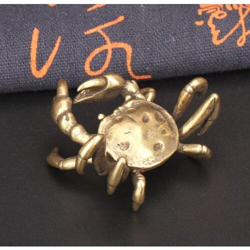 Solid Brass Crab Antique Tea Pet Desk Decoration Antique Handcrafts Bronze Collector Mini Ornaments