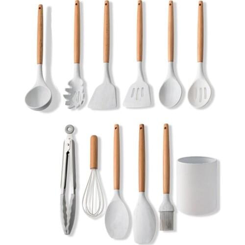 Kitchen Utensil Silicone Cooking Utensil Set Non-stick Kitchen Cooking Set 11 PCS Heat Resistant Kitchen Tool with Wooden Handle