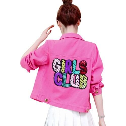 2019 Women Basic Coat Denim Jacket Women Autumn Jeans Jacket Loose Casual Appliques Print Vintage Elegant Girls Outwear R143