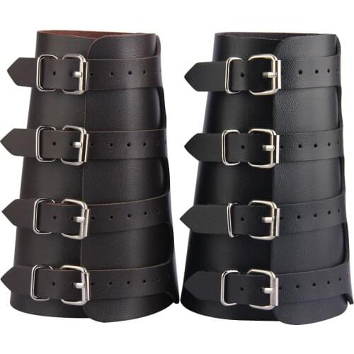 Punk Mens Faux Leather Wristband 4 Layer Belt Wrap Bracer Bracelet Arm