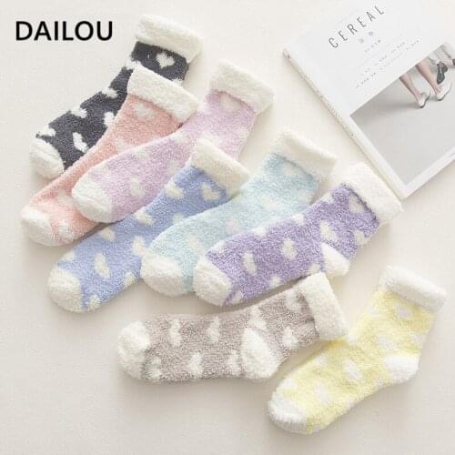 New Year Socks 2021 Coral Fleece Socks Women Cute Sweet Colorful Love Heart Tube Socks Thick Floor Socks Gifts For The Holidays