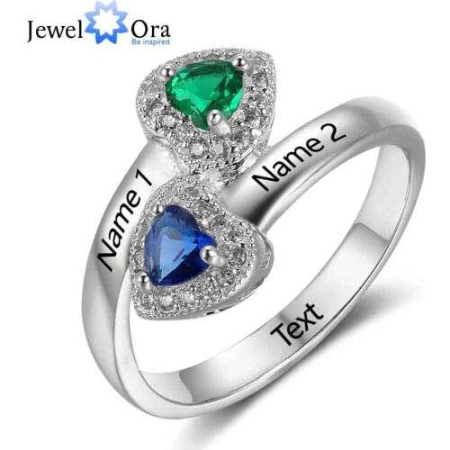 New 925 Sterling Silver Birthstone Ring Engrave Name Engagement Rings Love Heart Shape Rings Free Gift Box JewelOra RI102733