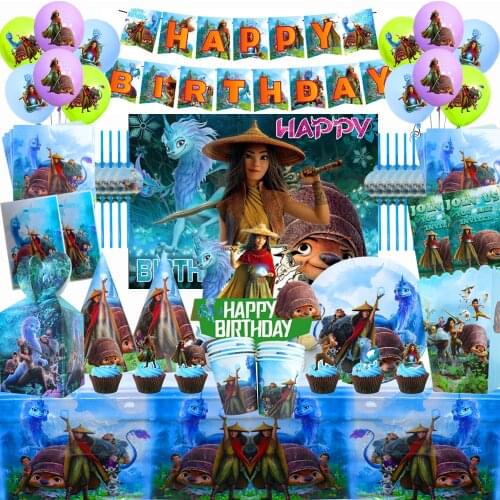 Disney Raya and The Last Dragon Party Supplies Decorations Kids Birthday Disposable Tableware Cups Plates Party Favors Decor Set