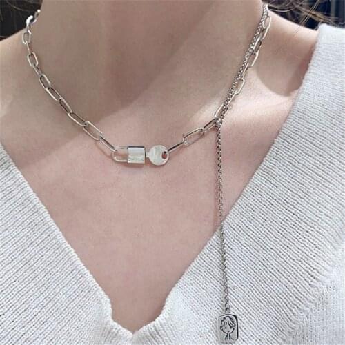 Miuoxion Retro Lock Key Character Square Card Necklace Simple Personality Jewelry Fashion For Women Feature Nmour Charm Gift