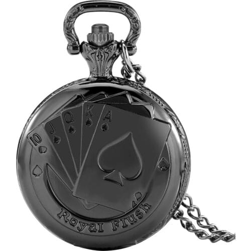 Poker Exquisite Pocket Chain Watch Royai Fiush Black Cover Poker Stars Roman Numerals Dial Alloy Slim Pendant Present For Friend