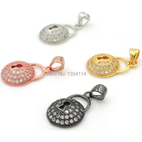 16*12*3mm Micro Pave Clear CZ Lock Charms Fit For Making DIY Necklaces Jewelry
