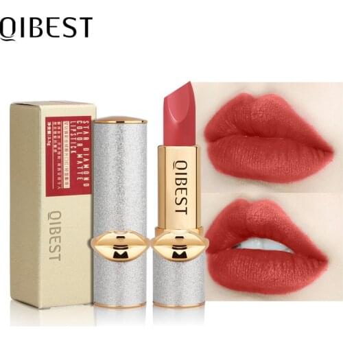 QIBEST 6 Colors Star Diamond Velvet Matte Lipstick Nonstick Cup Lip Stick Pigment Cream Packaging Makeup Cosmetics Make Up