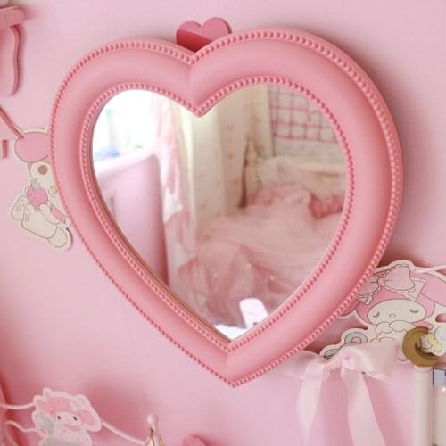 Pink Love Heart-shaped Cosmetic Mirror Makeup Wall Hanging Mirrors For Girls