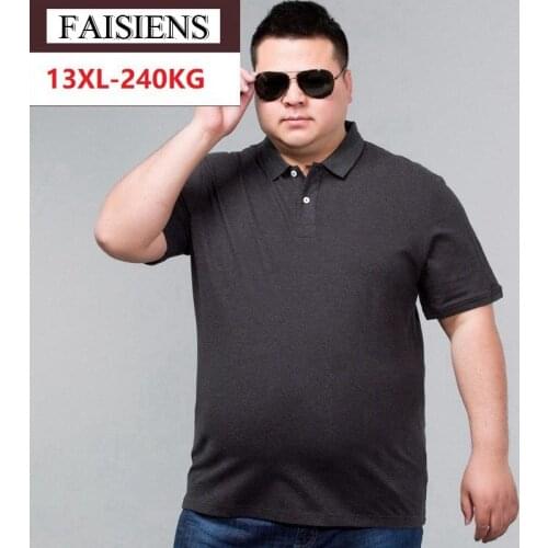 FAISIENS Men10XL 12XL Solid Shirts Short Sleeve Turn-Down Collar Plus Size Big 8XL 9XL Black Blue Cotton Classic Simple Shirt