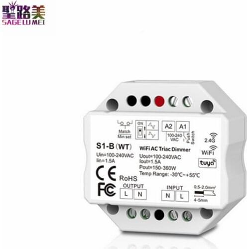 S1-B(WT) 1CH wifi & RF AC Triac Dimmer AC100-240V MAX 1.5A 150-360W Tuya App Voice control RF dimming For single color LED LAMP