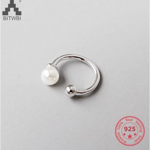 1pcs S925 Sterling Silver Circle White Pearl Clip Earrings Ear Cuff for Women Lady Girls Ear Jewelry