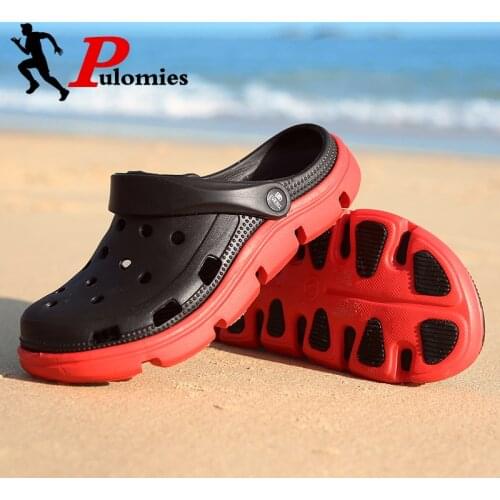 PULOMIES Summer Men Slippers Sandals Massage Clogs Outdoor Garden Shoes Men Pool Sandals Bathroom Slides Mules Beach Slippers