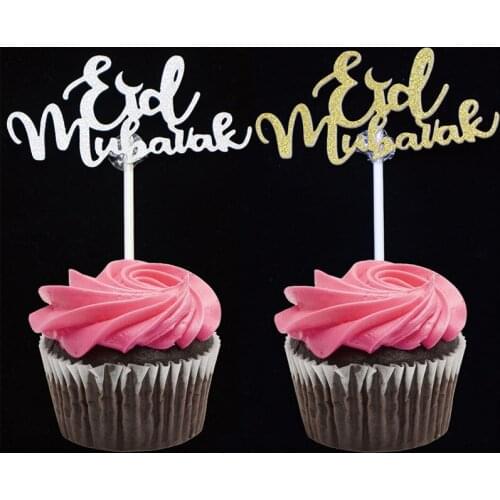 20pcs Eid Mubarak Cake Toppers Wedding Baby Shower Birthday Party Ramadan Decor Gold Sliver Cupcake Topper Muslim Baking
